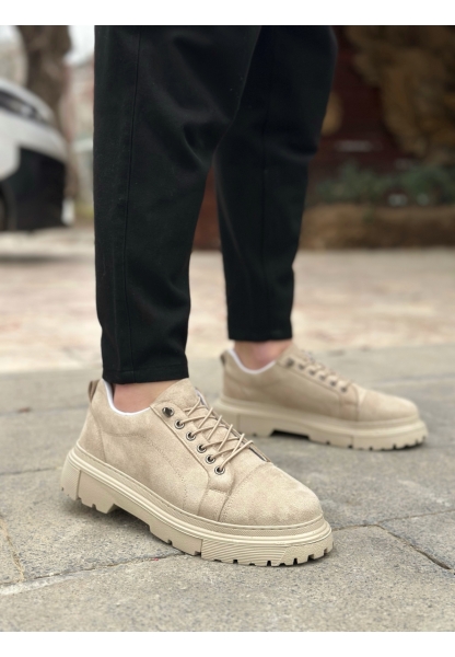 LVO0245 Krem Süet Akıllı Lastik Bağcık Yüksek Taban Günlük Erkek Ayakkabı