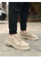 LVO0245 Krem Süet Akıllı Lastik Bağcık Yüksek Taban Günlük Erkek Ayakkabı