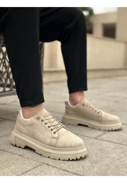 LVO0245 Krem Süet Akıllı Lastik Bağcık Yüksek Taban Günlük Erkek Ayakkabı