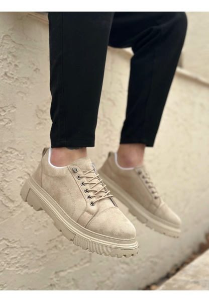 LVO0245 Krem Süet Akıllı Lastik Bağcık Yüksek Taban Günlük Erkek Ayakkabı