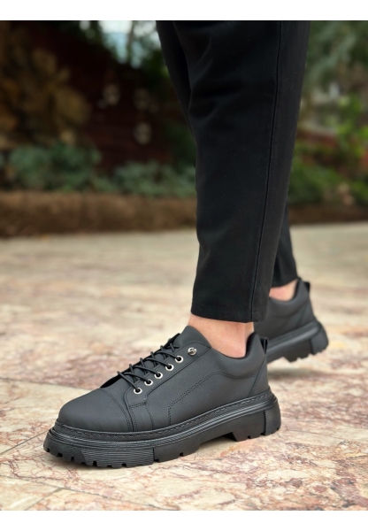 LVO0245 Siyah Akıllı Lastik Bağcık Yüksek Siyah Taban Günlük Erkek Ayakkabı