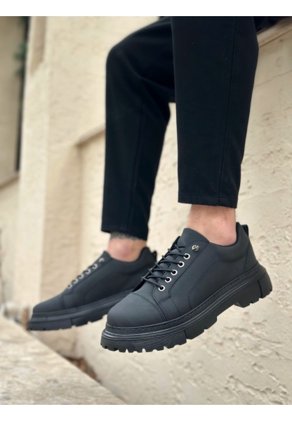LVO0245 Siyah Akıllı Lastik Bağcık Yüksek Siyah Taban Günlük Erkek Ayakkabı