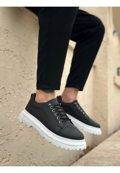 LVO0245 Siyah Akıllı Lastik Bağcık Yüksek Taban Günlük Erkek Ayakkabı