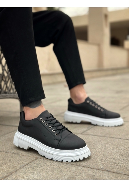 LVO0245 Siyah Akıllı Lastik Bağcık Yüksek Taban Günlük Erkek Ayakkabı