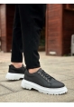 LVO0245 Siyah Akıllı Lastik Bağcık Yüksek Taban Günlük Erkek Ayakkabı