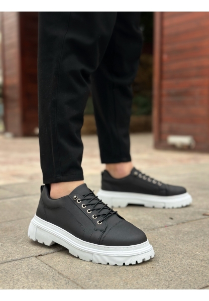 LVO0245 Siyah Akıllı Lastik Bağcık Yüksek Taban Günlük Erkek Ayakkabı