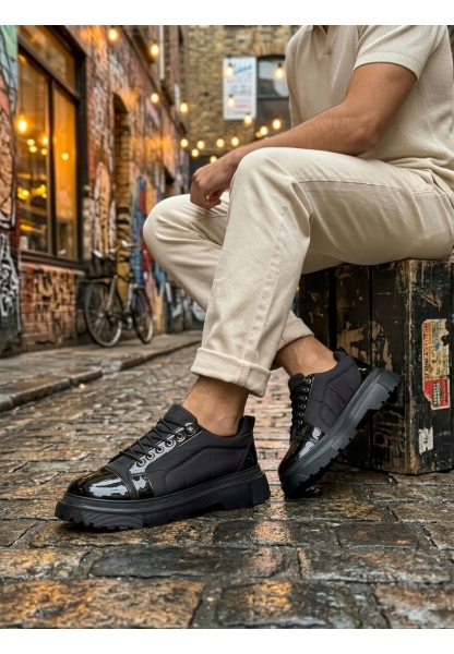 LVO0245 Siyah Rugan Paraşüt Detaylı Akıllı Lastik Bağcık Yüksek Taban Günlük Erkek Ayakkabı