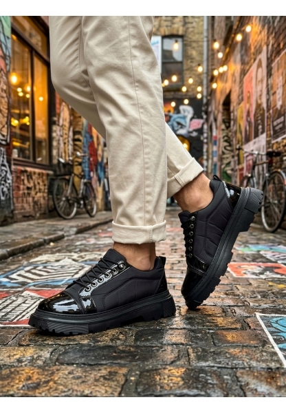 LVO0245 Siyah Rugan Paraşüt Detaylı Akıllı Lastik Bağcık Yüksek Taban Günlük Erkek Ayakkabı