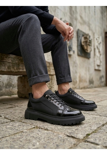 LVO0245 Siyah Rugan Paraşüt Detaylı Akıllı Lastik Bağcık Yüksek Taban Günlük Erkek Ayakkabı