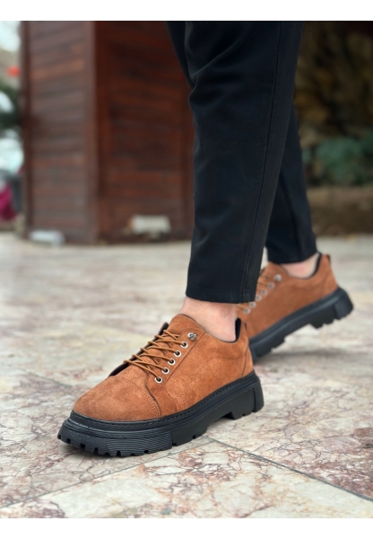 LVO0245 Taba Süet Akıllı Lastik Bağcık Yüksek Siyah Taban Günlük Erkek Ayakkabı