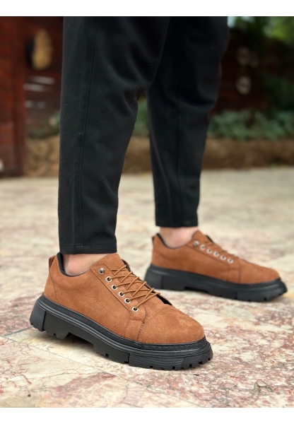 LVO0245 Taba Süet Akıllı Lastik Bağcık Yüksek Siyah Taban Günlük Erkek Ayakkabı