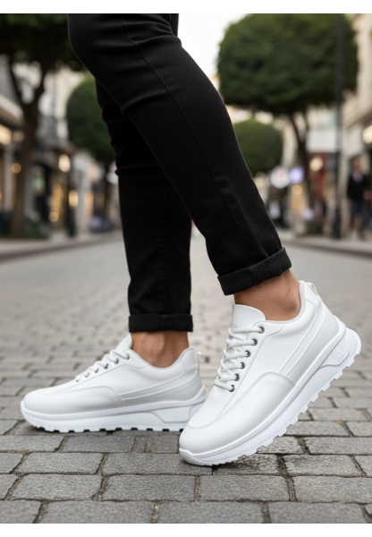 LVO0246 Beyaz Bağcıklı Yüksek Taban Günlük Erkek Ayakkabı