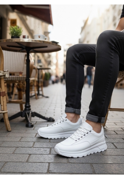 LVO0246 Beyaz Bağcıklı Yüksek Taban Günlük Erkek Ayakkabı