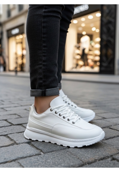 LVO0246 Beyaz Bağcıklı Yüksek Taban Günlük Erkek Ayakkabı