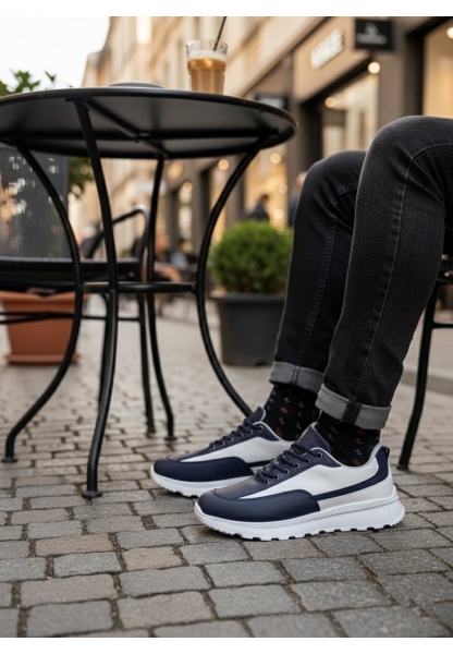 LVO0246 Lacivert Bağcıklı Yüksek Beyaz Taban Günlük Erkek Ayakkabı