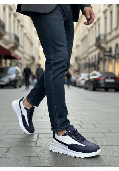 LVO0246 Lacivert Bağcıklı Yüksek Beyaz Taban Günlük Erkek Ayakkabı