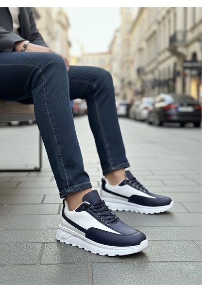 LVO0246 Lacivert Bağcıklı Yüksek Beyaz Taban Günlük Erkek Ayakkabı