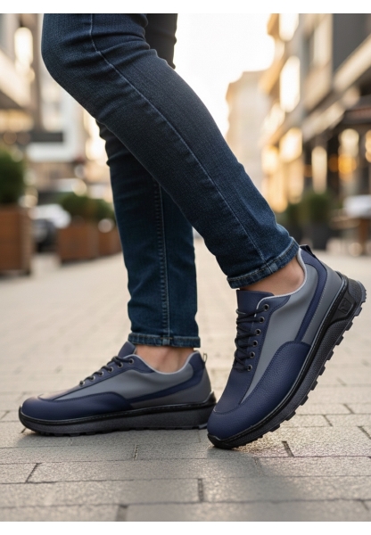 LVO0246 Lacivert Gri Parçalı Bağcıklı Yüksek Taban Günlük Erkek Ayakkabı