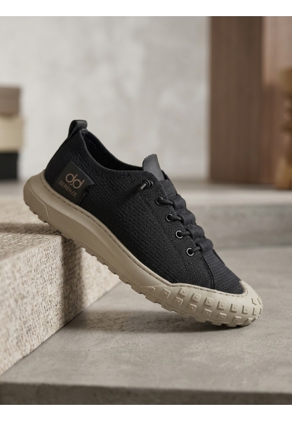 LVO0248 LVO Siyah Bej Taban Esnek Bağcıklı Ultra Hafif Nefes Alan Sneaker Ayakkabı