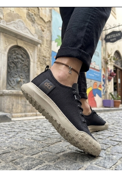 LVO0248 LVO Siyah Bej Taban Esnek Bağcıklı Ultra Hafif Nefes Alan Sneaker Ayakkabı