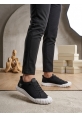 LVO0248 LVO Siyah Beyaz Taban Esnek Bağcıklı Ultra Hafif Nefes Alan Sneaker Ayakkabı