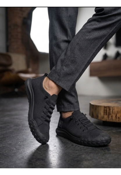 LVO0248 LVO Siyah Esnek Bağcıklı Ultra Hafif Nefes Alan Sneaker Ayakkabı