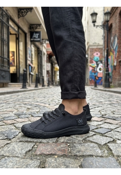 LVO0248 LVO Siyah Esnek Bağcıklı Ultra Hafif Nefes Alan Sneaker Ayakkabı