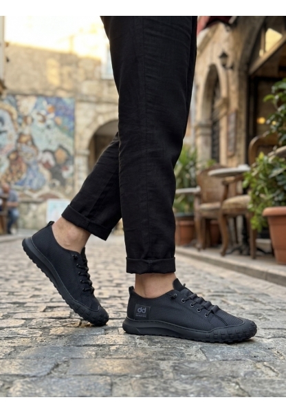 LVO0248 LVO Siyah Esnek Bağcıklı Ultra Hafif Nefes Alan Sneaker Ayakkabı