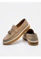 LVO0250 %100 İçi Dışı Hakiki Deri Erkek Bej Süet Casual Loafer Püskül Detaylı Kauçuk Rahat Taban Dikişli Ayakkabı