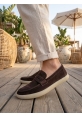LVO0251 %100 İçi Dışı Hakiki Deri Erkek Kahverengi Süet Casual Loafer Kauçuk Rahat Taban Dikişli Ayakkabı
