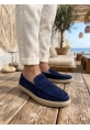 LVO0251 %100 İçi Dışı Hakiki Deri Erkek Lacivert Süet Casual Loafer Kauçuk Rahat Taban Dikişli Ayakkabı