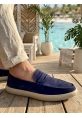 LVO0251 %100 İçi Dışı Hakiki Deri Erkek Lacivert Süet Casual Loafer Kauçuk Rahat Taban Dikişli Ayakkabı