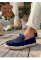 LVO0251 %100 İçi Dışı Hakiki Deri Erkek Lacivert Süet Casual Loafer Kauçuk Rahat Taban Dikişli Ayakkabı