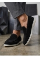 LVO0252 %100 İçi Dışı Hakiki Deri Erkek Siyah Süet Casual Loafer Termo Taban Ayakkabı