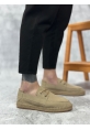 LVO0358 LVO Doğal Deri Tozu Bağcıklı Kauçuk El Yapımı Espadril Taban Bej Renk Erkek Ayakkabı