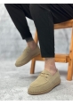 LVO0358 LVO Doğal Deri Tozu Bağcıklı Kauçuk El Yapımı Espadril Taban Bej Renk Erkek Ayakkabı