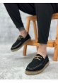 LVO0358 LVO Doğal Deri Tozu Bağcıklı Kauçuk El Yapımı Espadril Taban Siyah Renk Erkek Ayakkabı