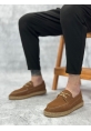 LVO0358 LVO Doğal Deri Tozu Bağcıklı Kauçuk El Yapımı Espadril Taban Taba Renk Erkek Ayakkabı