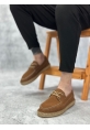 LVO0358 LVO Doğal Deri Tozu Bağcıklı Kauçuk El Yapımı Espadril Taban Taba Renk Erkek Ayakkabı