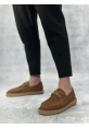 LVO0358 LVO Doğal Deri Tozu Bağcıklı Kauçuk El Yapımı Espadril Taban Taba Renk Erkek Ayakkabı