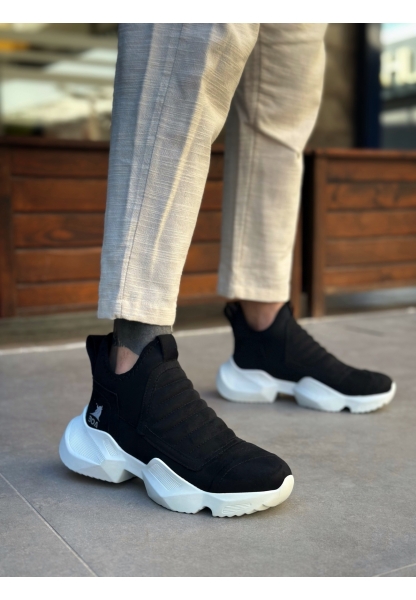 LVO0401 Bağcıksız Rahat Yüksek Taban Siyah Süet Erkek Spor Yarım Bilek Bot