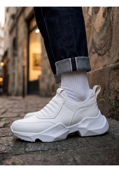 LVO0402 Bağcıksız Rahat Yüksek Taban Beyaz Erkek Spor Yarım Bilek Bot