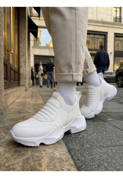 LVO0402 Bağcıksız Rahat Yüksek Taban Beyaz Erkek Spor Yarım Bilek Bot