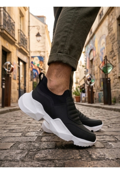 LVO0402 Bağcıksız Rahat Yüksek Taban Siyah Erkek Spor Yarım Bilek Bot