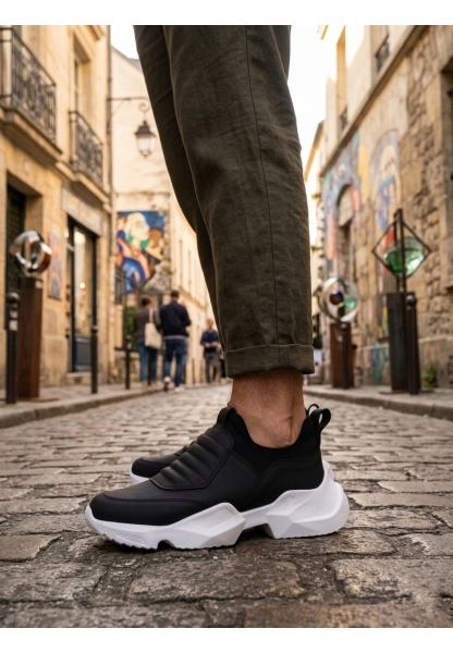 LVO0402 Bağcıksız Rahat Yüksek Taban Siyah Erkek Spor Yarım Bilek Bot