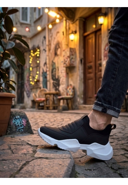 LVO0402 Bağcıksız Rahat Yüksek Taban Siyah Erkek Spor Yarım Bilek Bot