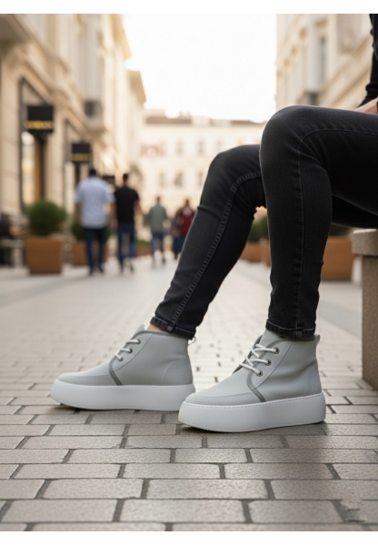 LVO0550 İçi Kürklü Bağcıklı Gri Erkek Tarz Spor Bot