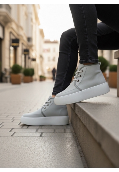 LVO0550 İçi Kürklü Bağcıklı Gri Erkek Tarz Spor Bot