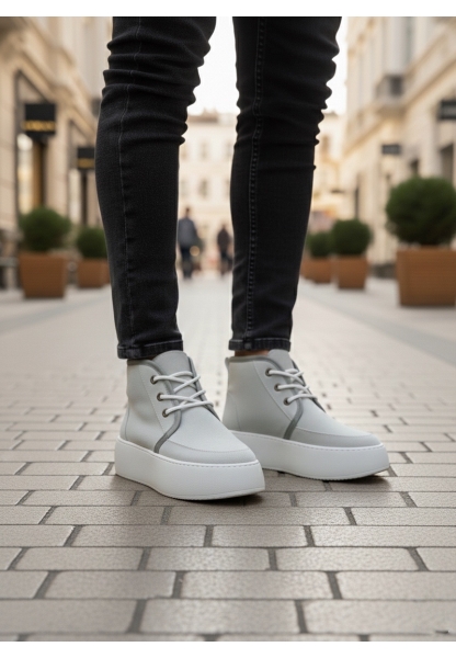 LVO0550 İçi Kürklü Bağcıklı Gri Erkek Tarz Spor Bot