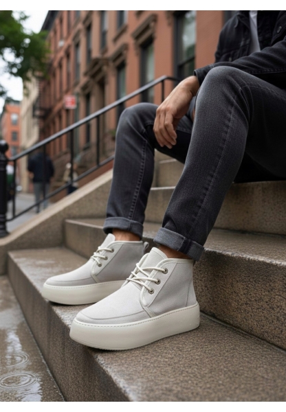 LVO0550 İçi Kürklü Bağcıklı Krem Erkek Tarz Spor Bot